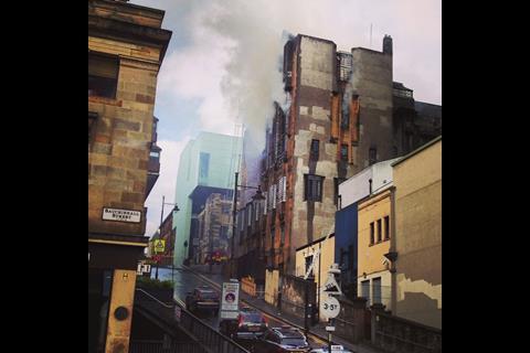 The Mackintiosh building in Glasgow on fire